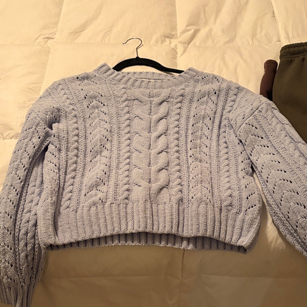 Pink Rose Light Purple Cable Knit Sweater